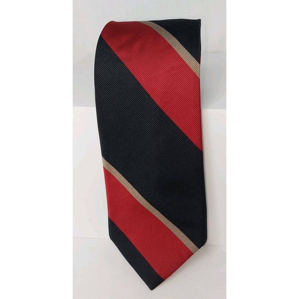 Cesarani Mens‎ Striped Repp Necktie Black Red Tan 3.75"x58"